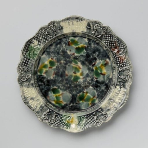 Round plate of hard-fired earthenware; Staffordshire