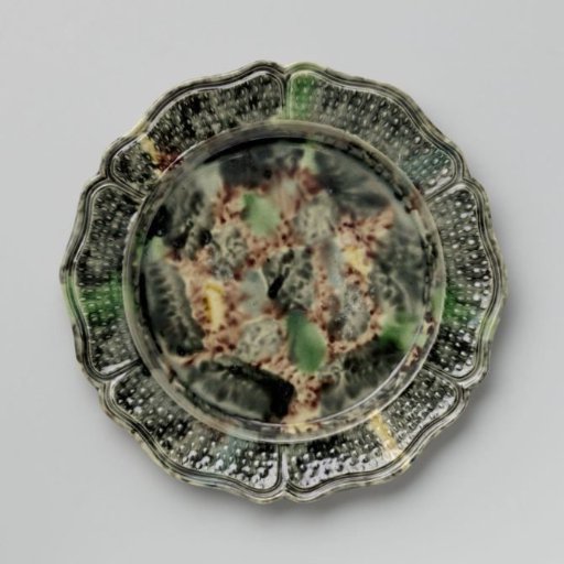 Plate of multicoloured hard-fired earthenware; Staffordshire