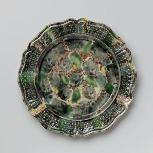 Plate of multicoloured stoneware; Staffordshire