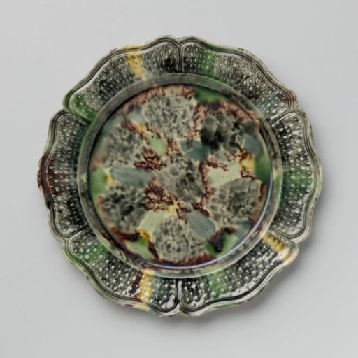Plate of multicoloured stoneware; Staffordshire