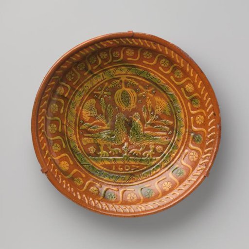 Dish with two birds and the date 1607