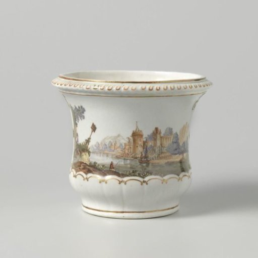 Two ornamental flower pots (cache-pots) on saucers