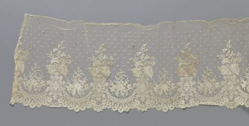 Strip of Japanese appliqué lace with floral branches and needle lace