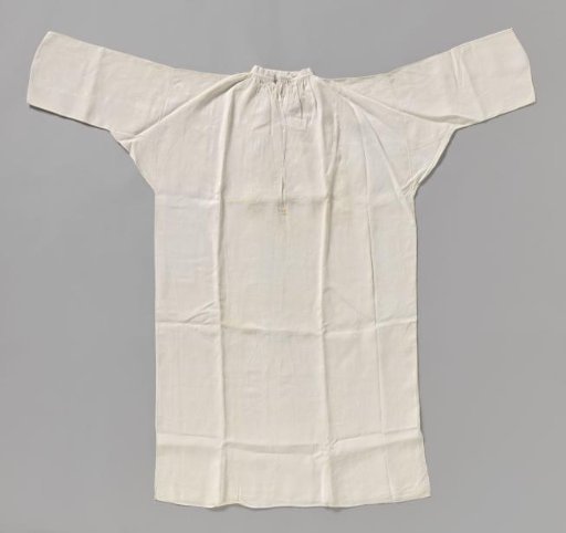 Linen shirt with long sleeves, split front and standing embroidered collar, marked 'I.I.'/'1730'