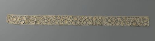Strip of Needle Lace with Flowers and Leaves on Volute Scrolls