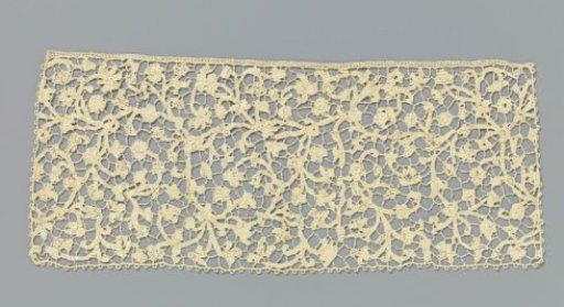 Neckcloth of Needle Lace with a Symmetrical Pattern of Many Vines with Small Leaves and Flowers