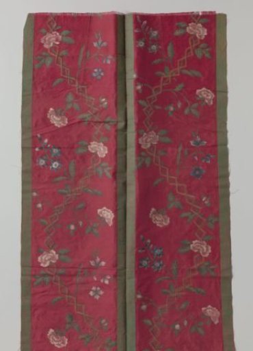 Fragment of a wall covering of painted and printed red silk
