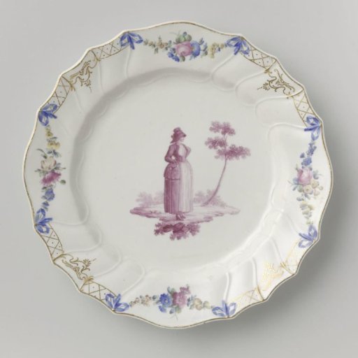 Plate with a woman in a landscape