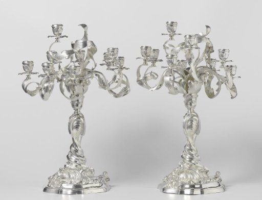Candelabrum with ten arms shaped as elongated curled leaves