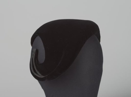 Cap (Bib) of Black Velvet Decorated with Black Satin, Asymmetric Model