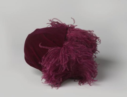 Beret of Bordeaux Red Silk Velvet Trimmed with Red Ostrich Feathers