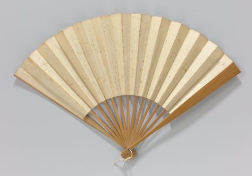 Folding fan with rice paper leaf on an unadorned wooden mount