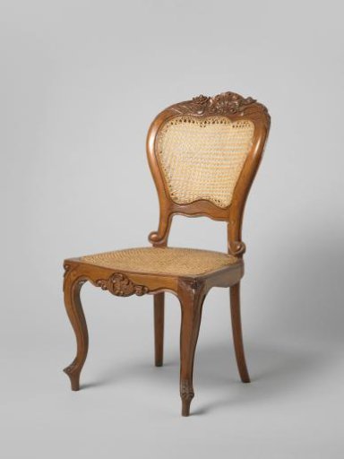 Chair in neo-rococo style made of jatihout, seat and back upholstered with cane