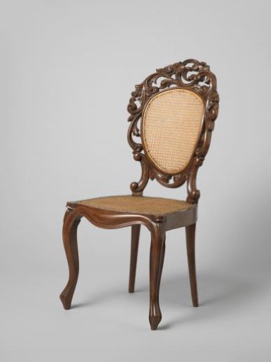 Armchair in Neo-Rococo Style Made of Jatoba Wood, Seat and Back Upholstered with Rattan
