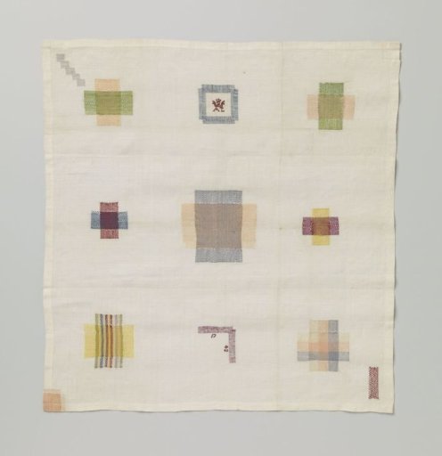 Mending patch of multicoloured silk and linen on linen.