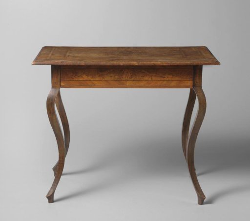 Table veneered with walnut, inlaid with various wood species and ivory