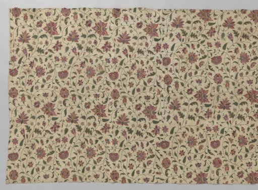 Fragment of cotton with multicolored tambour embroidery in silk with a floral pattern
