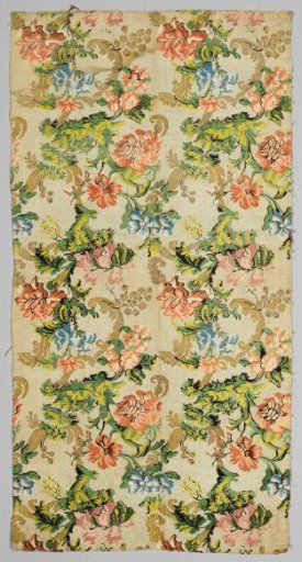 Length of Brocaded Silk with a Naturalistic Design of Flowers and Leaf Vines