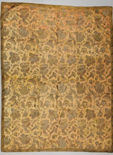 Silk carpet, composed of three strips which are themselves built up from twenty fragments