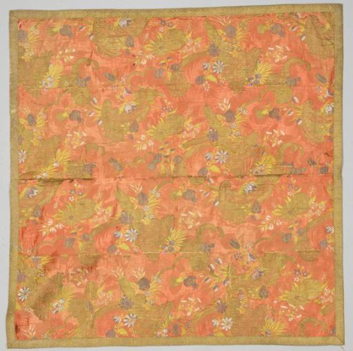 Silk carpet with a design of fruits, filled with needlework, and flowers