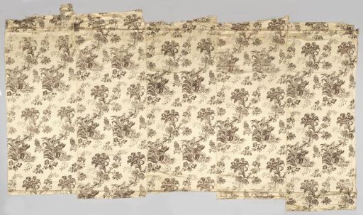 Fragment of Five Strips of Silk Damask with Horizontal Rows of Large Flowers Sewn Together