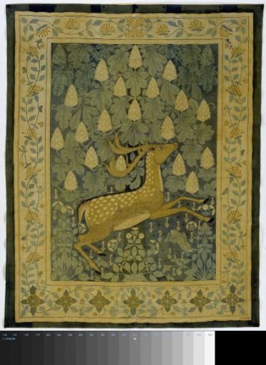 Wall hanging with a leaping deer against a background of blooming chestnut trees