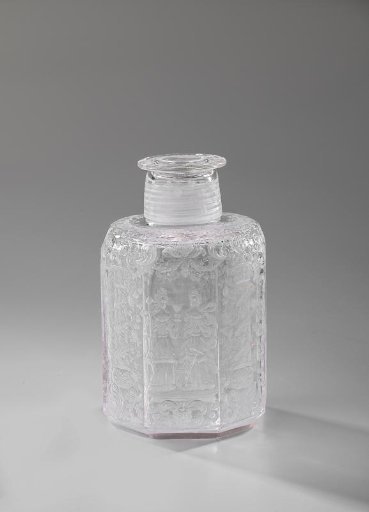 Bottle with stopper with the Divine and Cardinal Virtues and a coat of arms