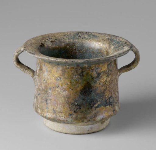 Jar with two handles and an iridescent turquoise glaze