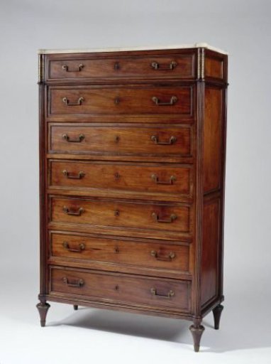 Chiffonnière (chest of drawers) with seven drawers and a white marble top