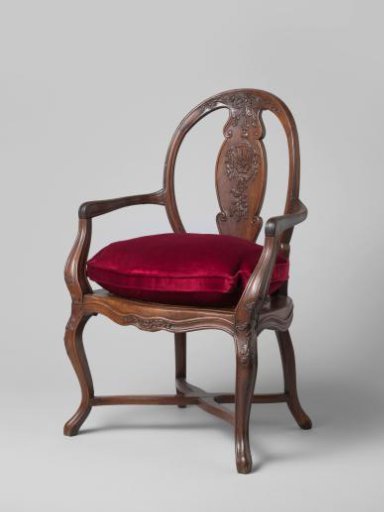 Colonial armchair with rattan seat and cushion