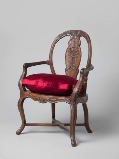 Colonial armchair with rattan seat and cushion