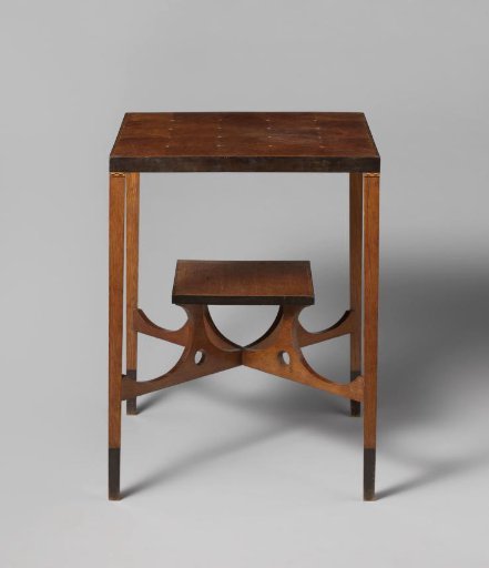 Table on four high legs with an upper and lower shelf