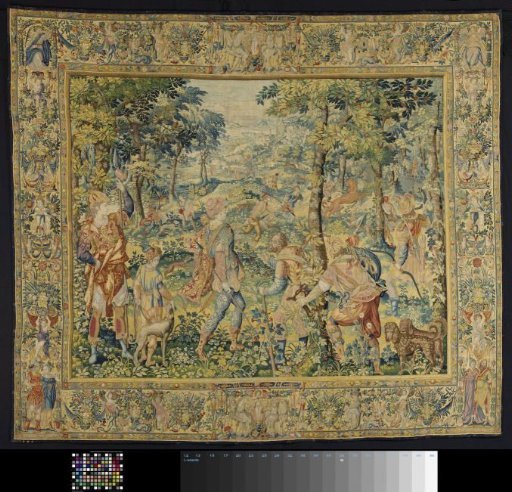 Tapestry with the history of Cephalus and Phocus regarding his dog Lelaps and the wild fox