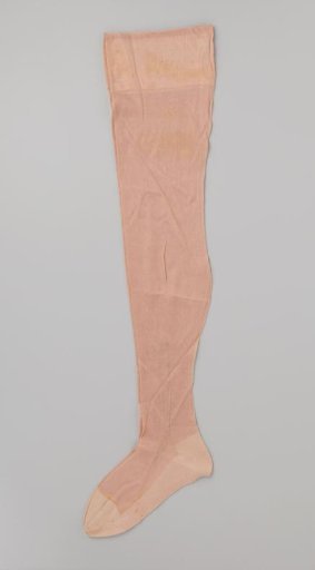 Long lady's stocking of flesh-colored silk tricot with woven crown and '200'
