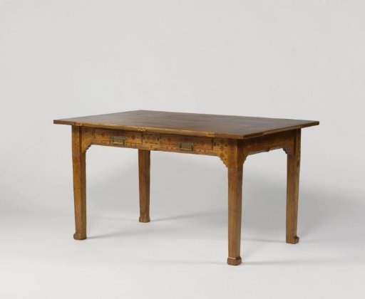 Table of Padouk Wood, Decorated with Engraved Patterns and Inlaid with a Tropical Wood