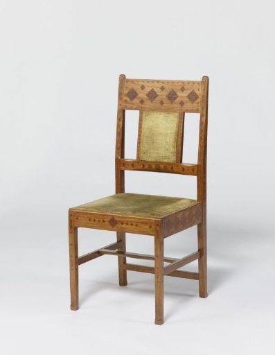 Chair of rosewood, decorated with engraved patterns and inlaid with a tropical wood