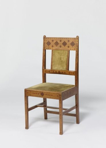 Chair of rosewood, decorated with engraved patterns and inlaid with a tropical wood