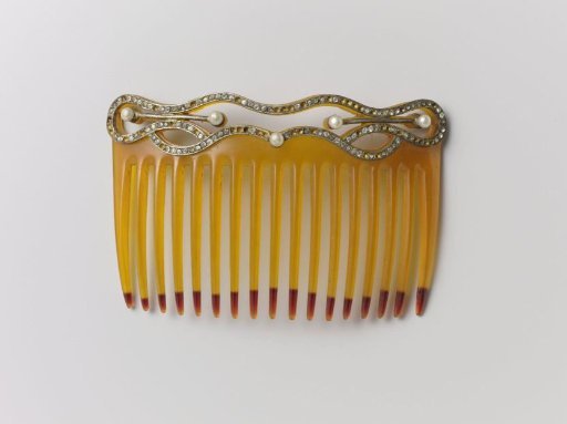 Hair Comb of Plastic, with Back Adorned with Pearls and Rhinestones