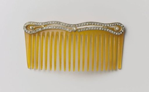Hair Comb of Plastic, with Back Adorned with Pearls and Rhinestones