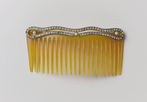 Hair Comb of Plastic, with Back Adorned with Pearls and Rhinestones