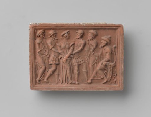 Fireplace surround depicting Susanna being led before the judges by the two elders