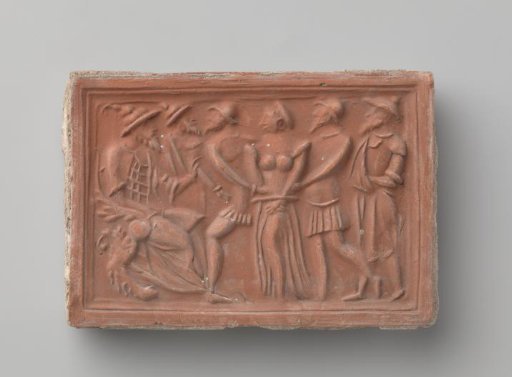 Fireplace with a representation of Susanna being led before the judges by the two elders