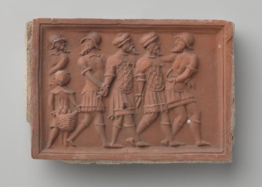 Fireplace with a depiction of the two elders from the story of Susanna being led away to be stoned