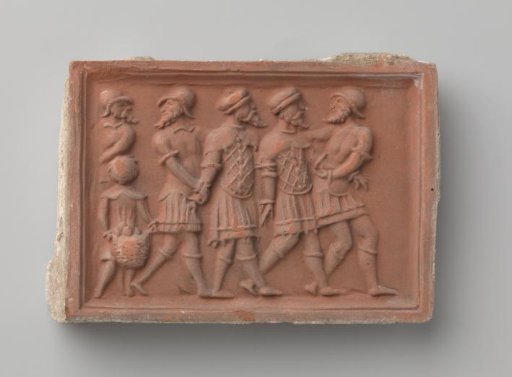 Fireplace with a depiction of the two elders from the story of Susanna being led away to be stoned