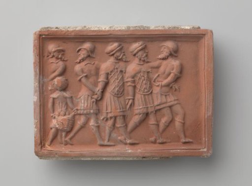 Fireplace with a depiction of the two elders from the story of Susanna being led away to be stoned