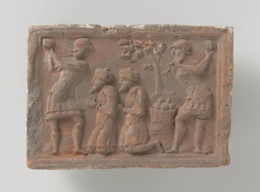 Fireplace with a depiction of the two Elders from the Story of Susanna, being Stoned by Two Soldiers