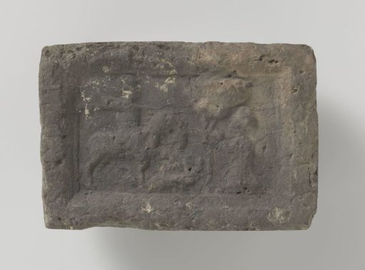 Fireplace with a depiction of Saint George on horseback slaying the dragon