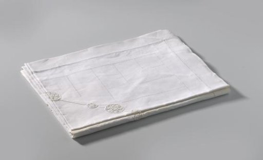 Tablecloth of Linen with Insertions of Machine-Made Lace and the Embroidered Initials BU