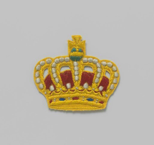 Appliqué Embroidered in the Shape of a Crown in Yellow, Red, White, and Blue