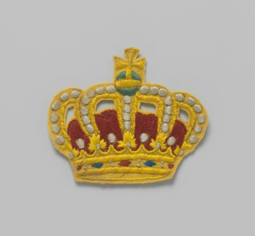 Appliqué Embroidered in the Shape of a Crown in Yellow, Red, White, and Blue